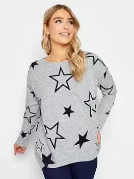 image of M&Co Grey Star Jumper, Grey, Size 26-28, Women