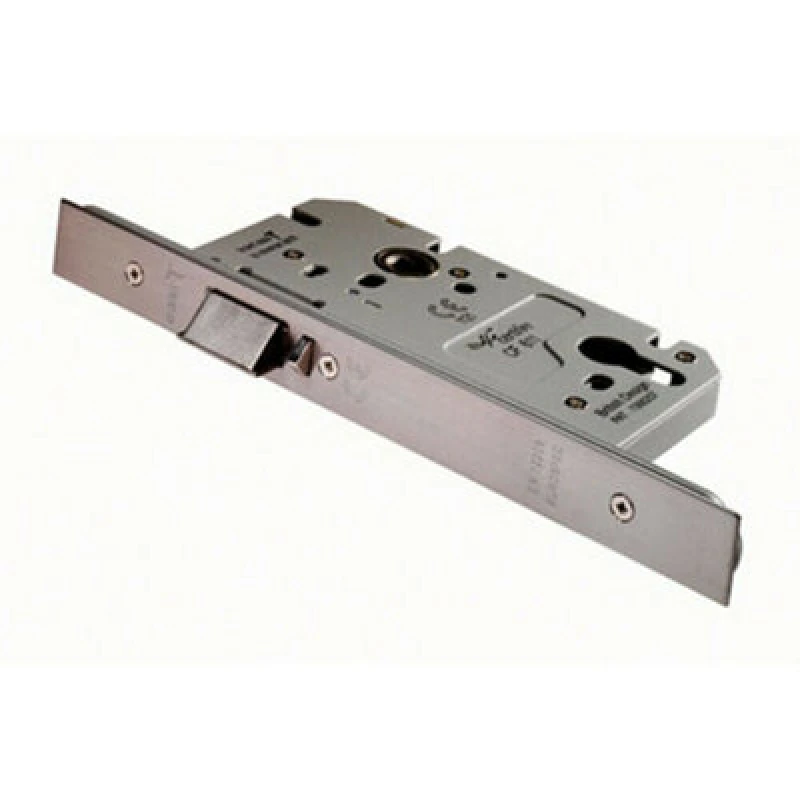 Image of Loops Architectural DIN Euro Profile Nightlatch Square Forend Satin Stainless Steel Metallics unisex