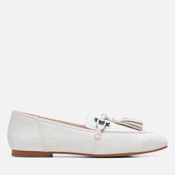 Image of Clarks Womens Pure 2 Tassle Leather Loafers - White - UK 4