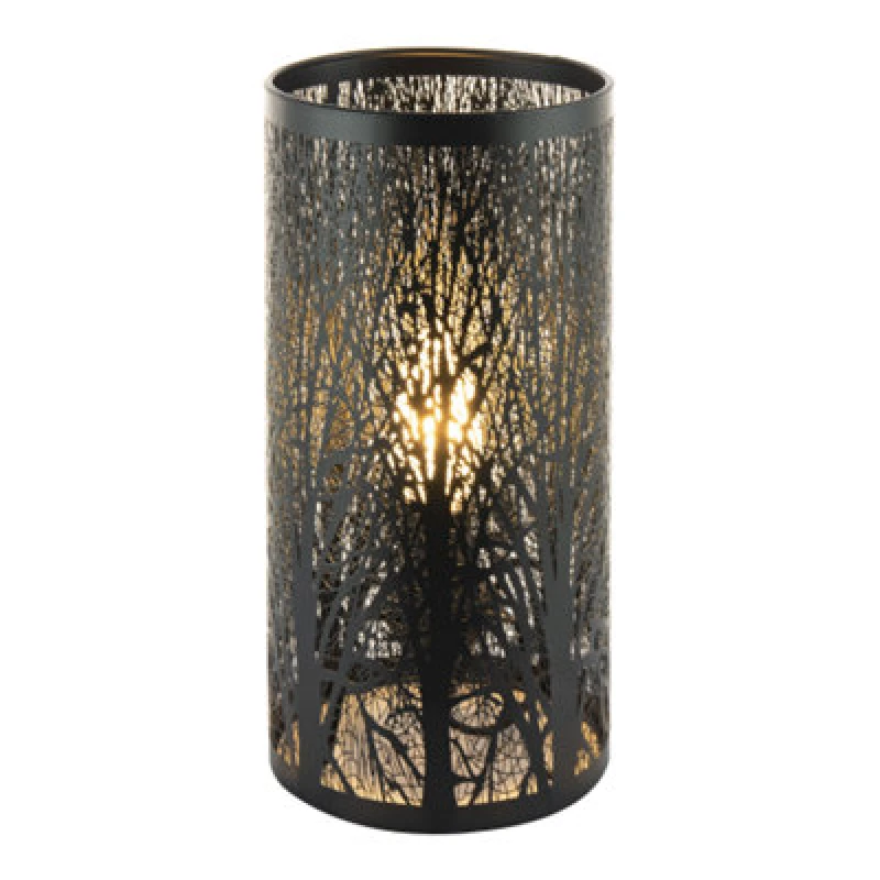 Image of Happy Homewares Unique And Modern Matte Black Metal Forest Design Table Lamp With Cable Switch