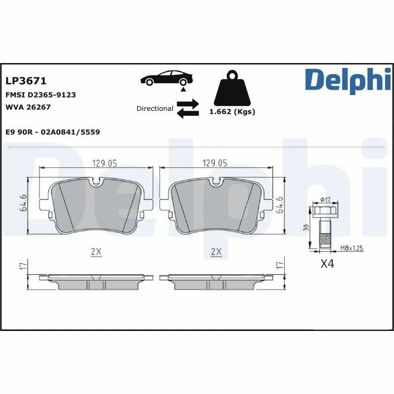 Image of DELPHI Brake pad set DELPHI LP3671
