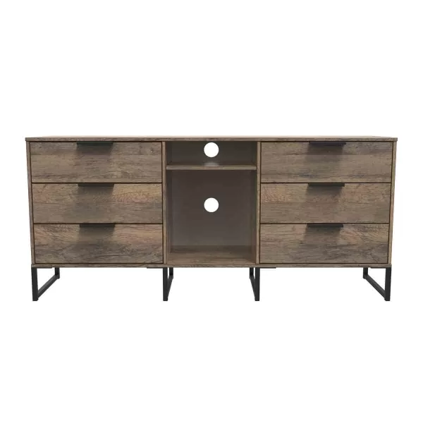 image of Welcome Furniture Ready Assembled Hong Kong G 6 Drawer Sideboard In Vintage Oak