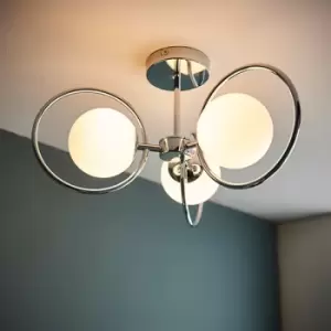 Image of Endon Orb 3 Light Semi Flush Ceiling Light, Chrome