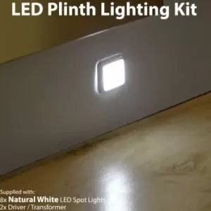 image of Square LED Plinth Light Kit 8 natural white Spotlights Kitchen Bathroom Panel