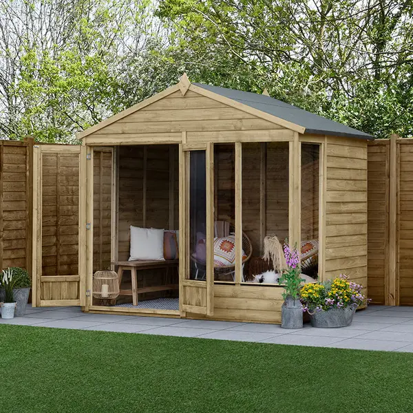 image of 8' x 6' Forest 4Life 25yr Guarantee Double Door Apex Summer House - 4 Windows (2.61m x 1.82m)