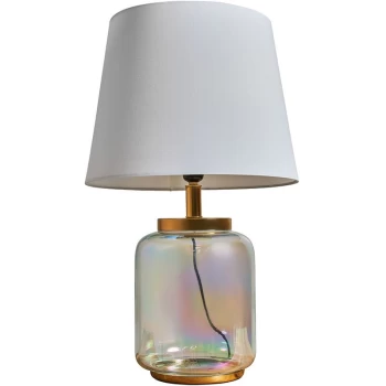 Image of Clear Glass Table Lamp Light With Tapered Lampshade - White - No Bulb