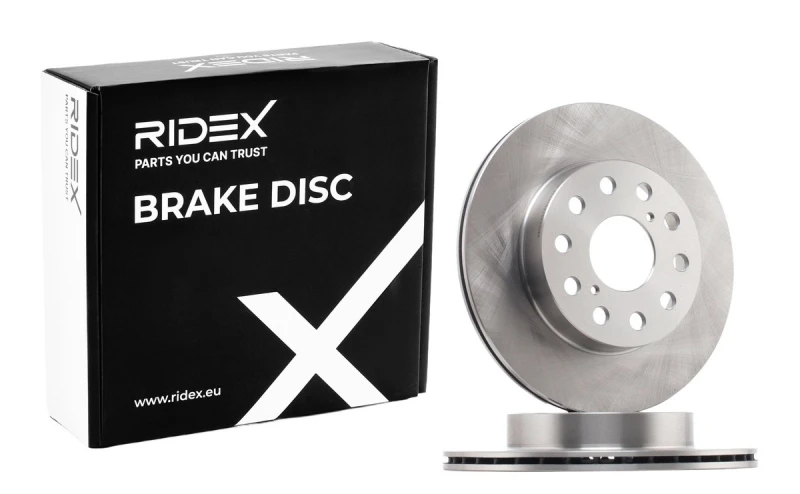 Image of RIDEX 82B0866 Brake disc Rear Axle, Vented, Cast Iron, Uncoated, Untreated, without bolts/screws Cast Iron Brake Disc (82)