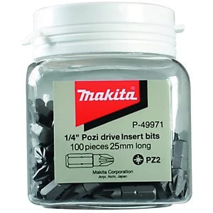 image of Makita P 49971 Screwdriver Bit Pozi NO2 25mm Pack of 100