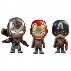 image of Hot Toys Avengers: Endgame Cosbaby Captain America, Iron Man and War Machine - Size S (Team Suit Version) (Set of 3)