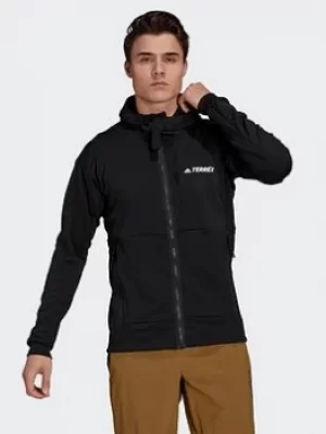 Image of adidas Terrex Tech Flooce Hooded Hiking Fleece Jacket, Black, Size L, Men