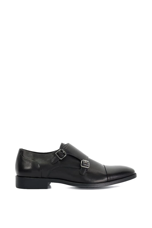 Image of Dune London Dune London Men 'Satchin' Leather Monk Straps in Black Size: 10 Black 10 Male 5050808420444