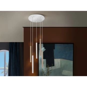 image of Schuller Lighting - Schuller Varas - Integrated LED 5 Light Cluster Drop Ceiling Pendant Matt White, Gold