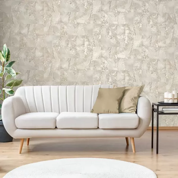 image of Fine Decor Savona Marble Tile Wallpaper, Natural