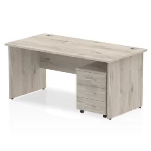 Image of Impulse 1600 Straight Panel End Workstation With Three Drawer Mobile Pedestal Bundle Grey Oak