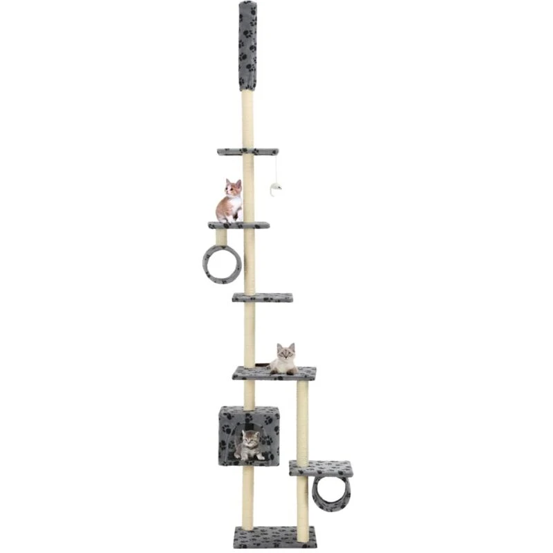 Image of vidaXL Cat Tree with Sisal Scratching Posts 260cm Grey Paw Prints, Grey 170533
