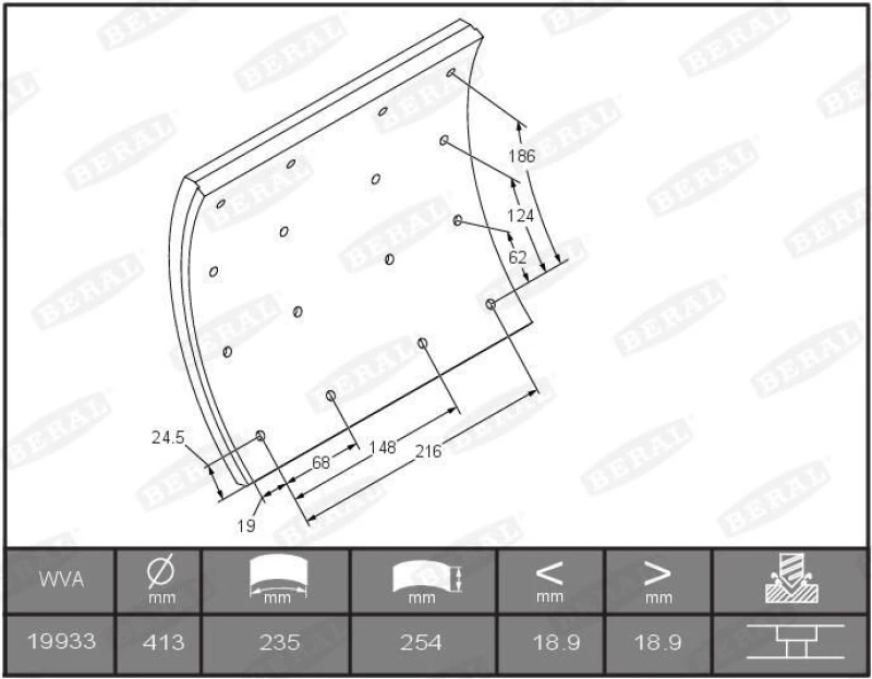 Image of Brake Lining Kit, drum brake BERAL KBL19933.0-1660
