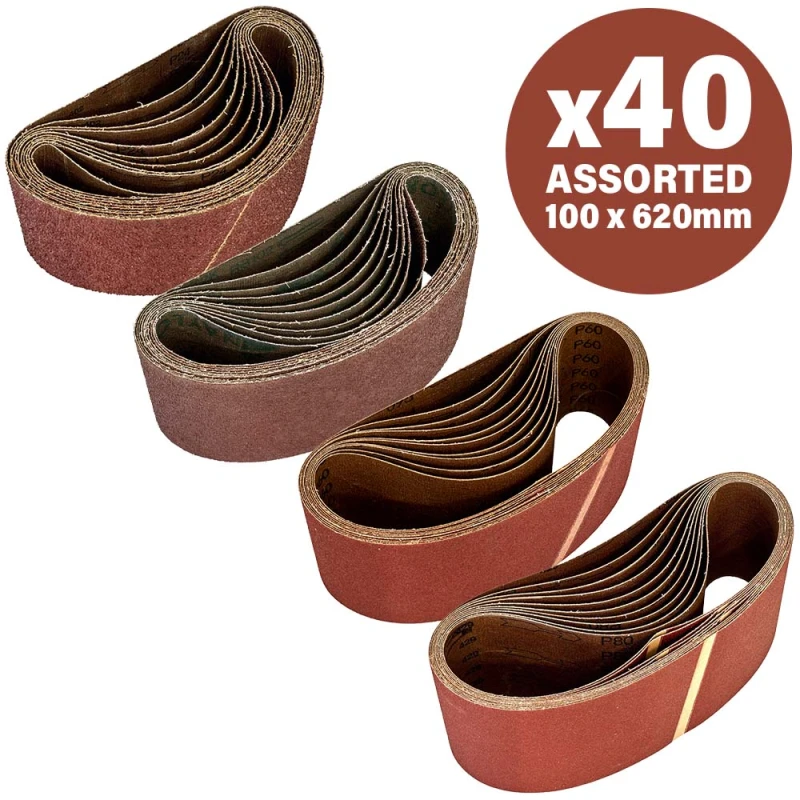 Image of Sirius 40 Piece Assorted 100mm x 620mm Sanding Belts SRSKIT28 Width x Length: 100mm x 620mm