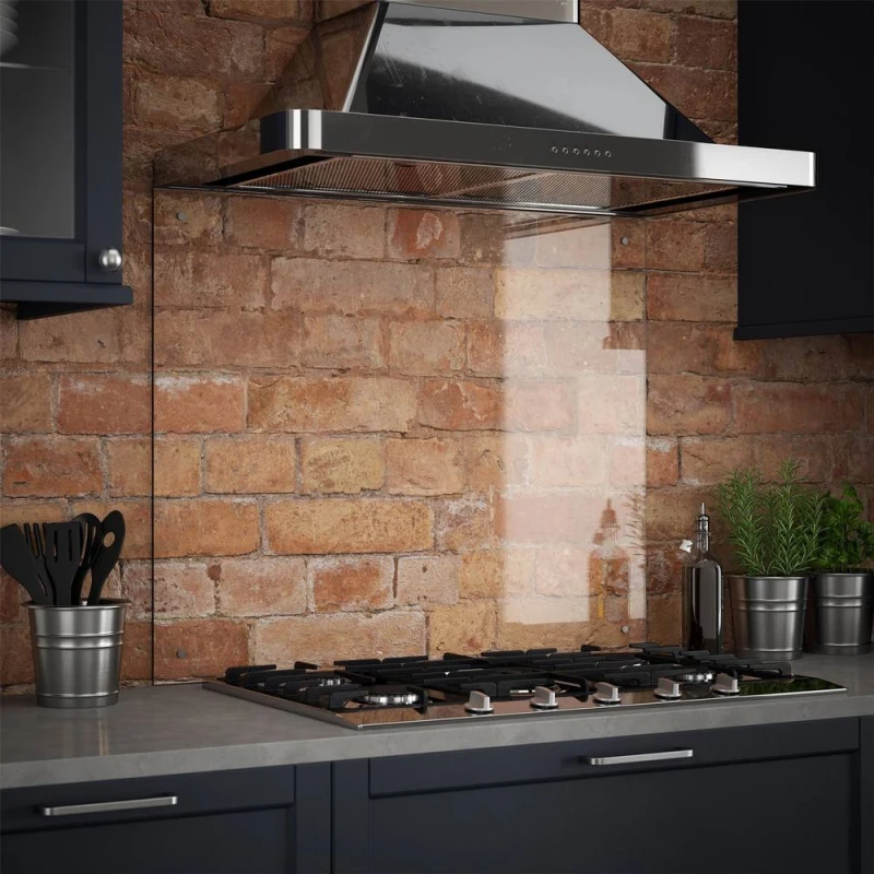 Image of Clear Glass Kitchen Splashback With Brushed Caps 900X700Mm, Clear SB53536