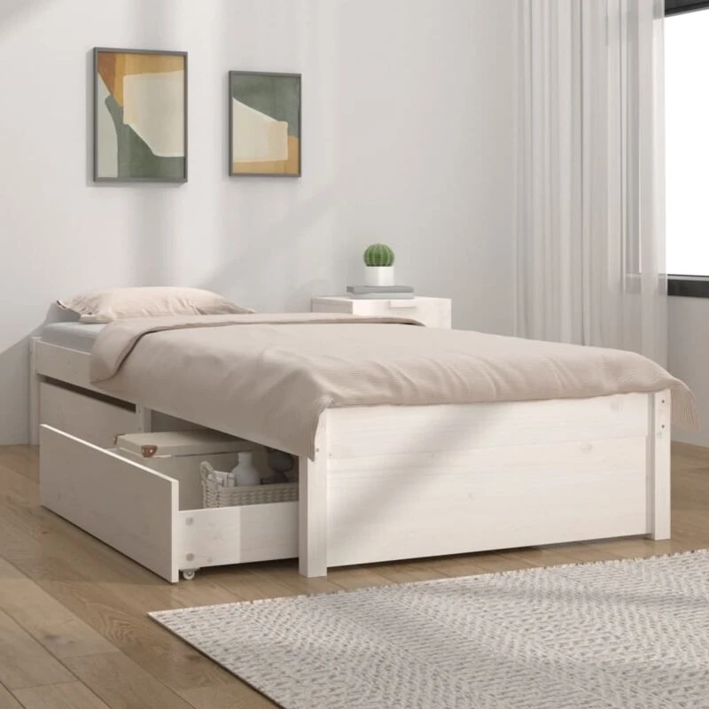 Image of VIDAXL Vidaxl - 3103464 Bed Frame without Mattress with Drawers White 90x200cm (814935+814985) 8720287011606
