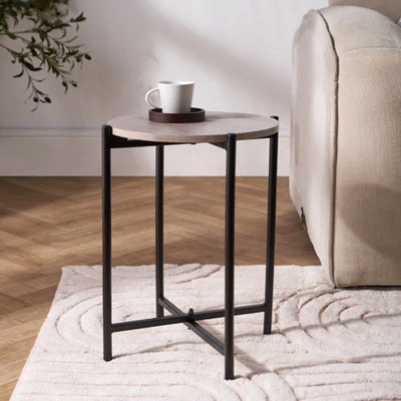 Image of OHS OHS Round Side Table Coffee End Tables Nightstand with Metal Frame in Beige Beige One Size Unisex 5027434229680