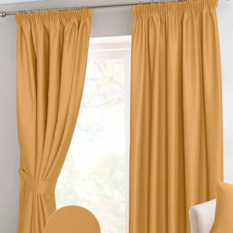 Image of Homescapes Herringbone Blackout Curtains Pair Pencil Pleat Mustard