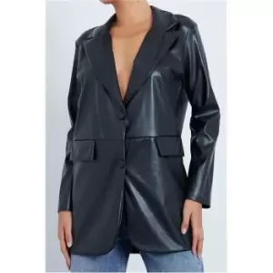 image of I Saw It First Black Oversized Faux Leather Blazer - Black