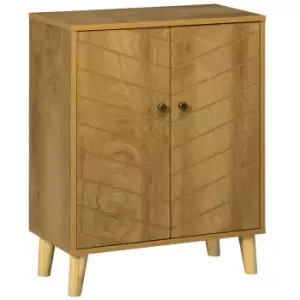 image of HOMCOM Vintage Storage Cabinet with Double Chevron Doors and Pine Wood Legs, Side Cabinet, Natural Wood Effect