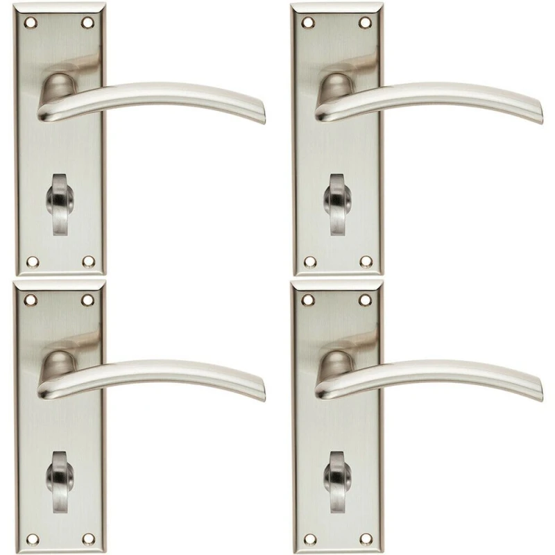 Image of Loops 4x PAIR Arched Lever on Bathroom Backplate Door Handle 150 x 50mm Satin Nickel Metallics