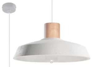 image of 1 Light Dome Ceiling Pendant White, Natural Wood, E27