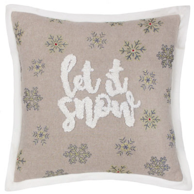 Image of Winter Let It Snow Embroidered Cushion Greige, Greige / 45 x 45cm / Polyester Filled