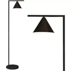 Image of Matt Black Floor Lamp, Rotatable Shade, Black Marble Base, LED compatible