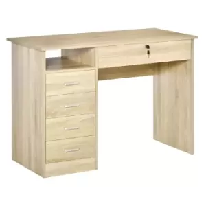 image of Homcom Computer Desk With Five Drawers Oak Effect