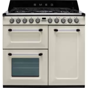 Image of Smeg Victoria TR103P 100cm Dual Fuel Range Cooker - Cream - A/B Rated