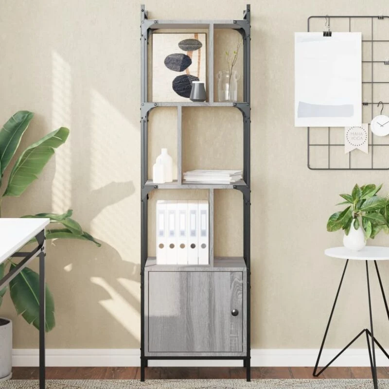 Image of Vidaxl Bookcase With Door Grey Sonoma 44.5X30X154.5cm Engineered Wood, Grey 833356