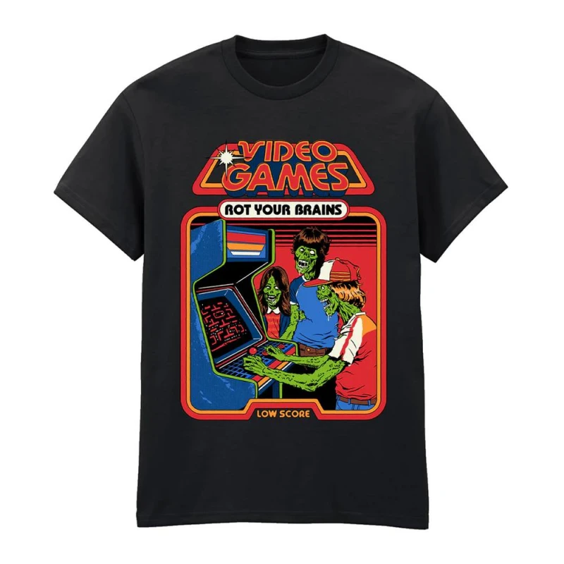Image of Steven Rhodes Mens Video Games Rot Your Brains T-Shirt in Black Size: XL Black Male XL