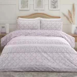 image of Dreams & Drapes Aden Geometric Print Easy Care Duvet Cover Set, Plum, King