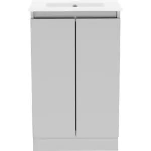 image of Atlanta Slim Double Door Floor Standing Basin Unit With Basin Pearl 500mm in Grey MFC