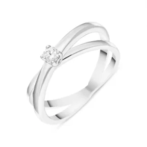 Image of 18ct White Gold Diamond Round Brilliant Cut Solitaire Crossover Ring