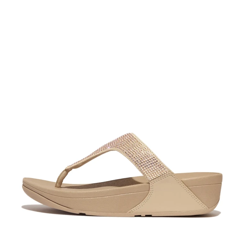 Image of FitFlop Lulu Crystal Embellished Synthetic Womens Toe Post Sandals - Latte Beige - Size:UK 4