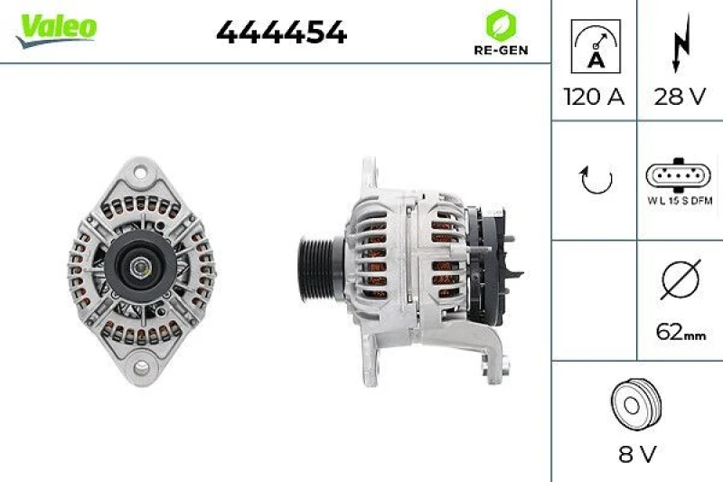Image of VALEO 444454 Generator VALEO RE-GEN REMANUFACTURED Alternator Charging Current: 120A, Voltage: 28V Alternator (4)
