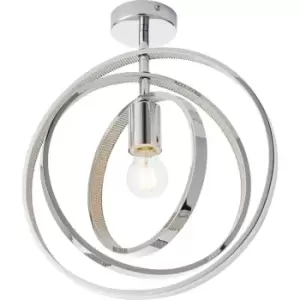 image of Chrome Plated Semi Flush Ceiling Pendant Light - Adjustable Hoops - Dimmable