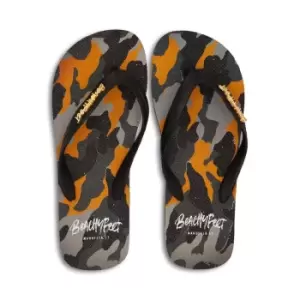 image of BeachyFeet Mens Decadente Flip Flops (11 UK-12 UK) (Black/Orange/Grey)