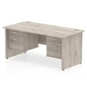 image of Impulse 1800 Rectangle Panel End Leg Desk Grey Oak 2 x 2 Drawer Fixed Ped