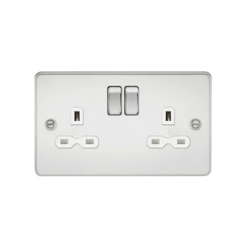 Image of Flat plate 13A 2G DP switched socket - polished chrome with white insert - Knightsbridge