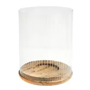 image of Amelia Ribbed Glass Wooden Candle Holder Natural