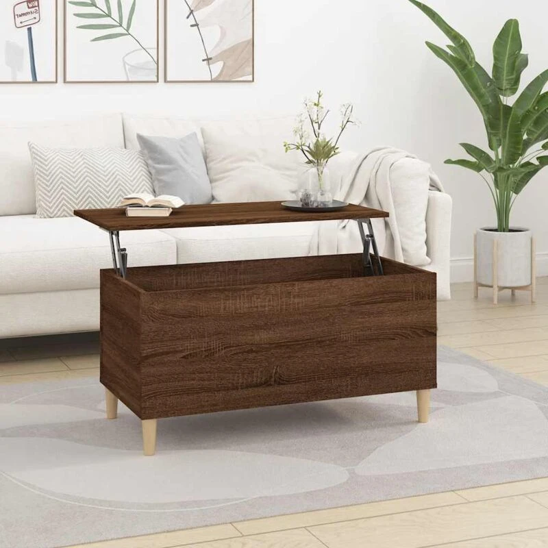 Image of vidaXL Coffee Table Brown Oak 90x44.5x45cm Engineered Wood, Brown 819587