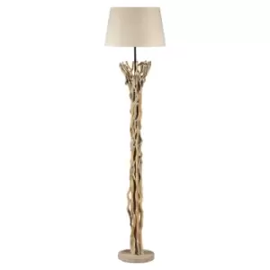 image of Agar Floor Lamp With Tapered Shade, Natural Wood