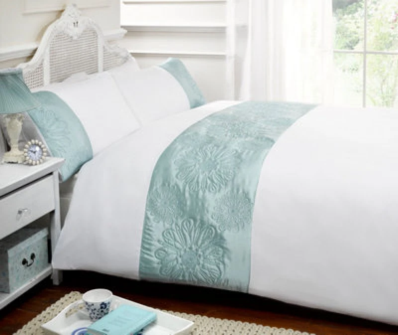 Image of Rapport Home Sienna Polyester Duvet Set with Pillowcase Duck Egg Blue