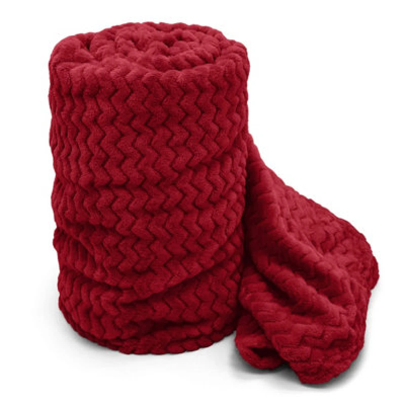 Image of Velosso Cosy Touch Chevron Pattern Faux Mink Throw Blanket - Luxurious Feel, High-Quality Weave For Sofa, Bed - 127Cm X 152Cm - Red