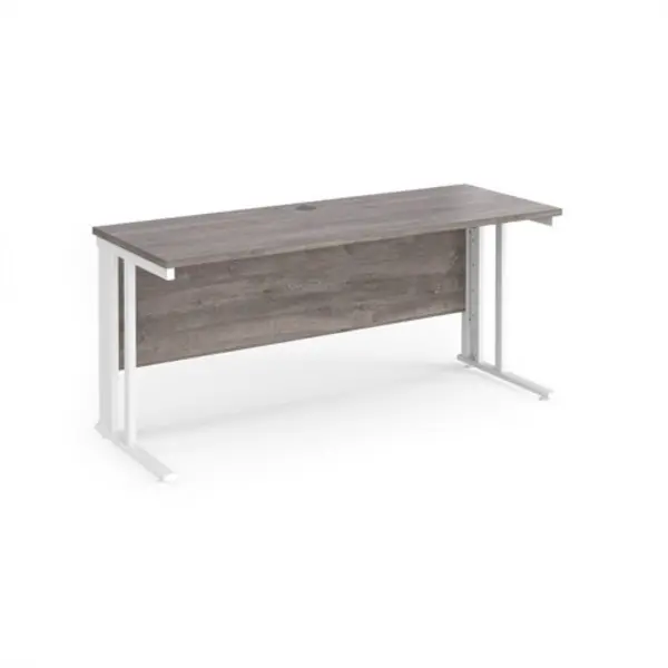 image of Maestro 25 straight desk 1600mm x 600mm - white cable managed leg frame, grey oak top